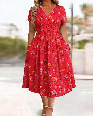 Kleid Blumig Twist Kurzer Ärmel