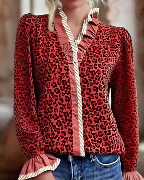 Bluse lässig Leopardenmuster langarm