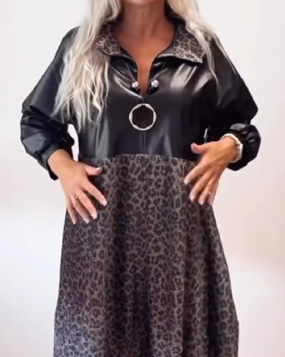 Kleid mit Leopardenprint und Patchwork