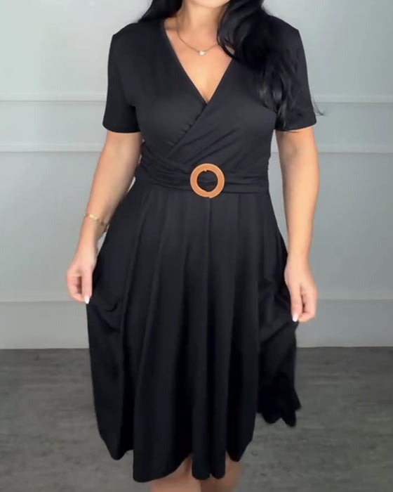 Kleid V-Ausschnitt Wickel Taille A-Linie