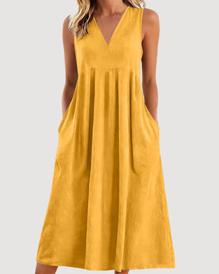 Kleid Einfarbig V-Ausschnitt Ärmellos