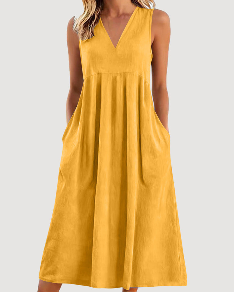 Kleid Einfarbig V-Ausschnitt Ärmellos