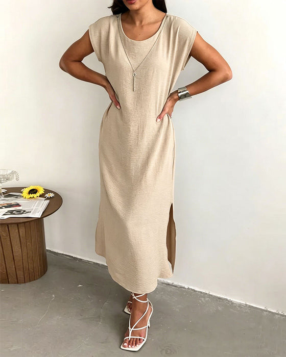 Kleid Midi Länge Schlitz Locker