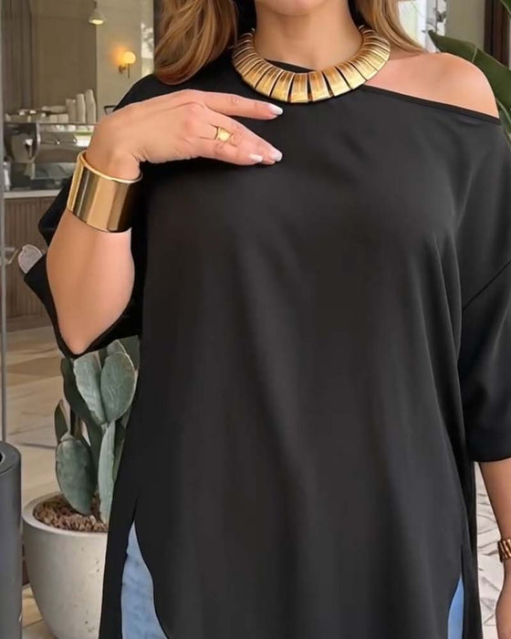 Bluse Ein Schulter Asymmetrisch
