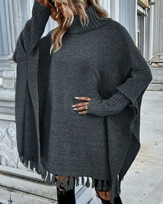 Rollkragenpullover Mit Fledermausärmeln Und Quasten
