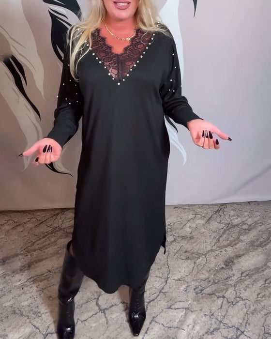 Kleid Spitze V-Ausschnitt Modisch