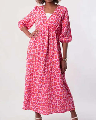 Kleid Damen V-Ausschnitt Druck