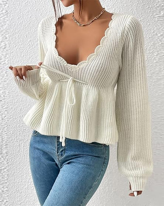 Pullover Mit Knoten-Taille, Zugband Und Elegant Merkmalen