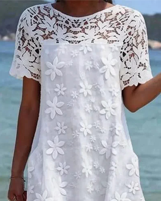 Kleid Rundhals Spitze Patchwork