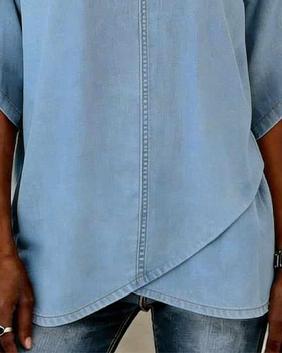 Top V-Ausschnitt Lässig Denim