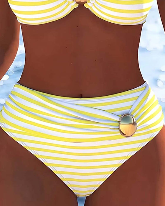 Bikini Spaghettiträger Gestreifter Plastikknopf