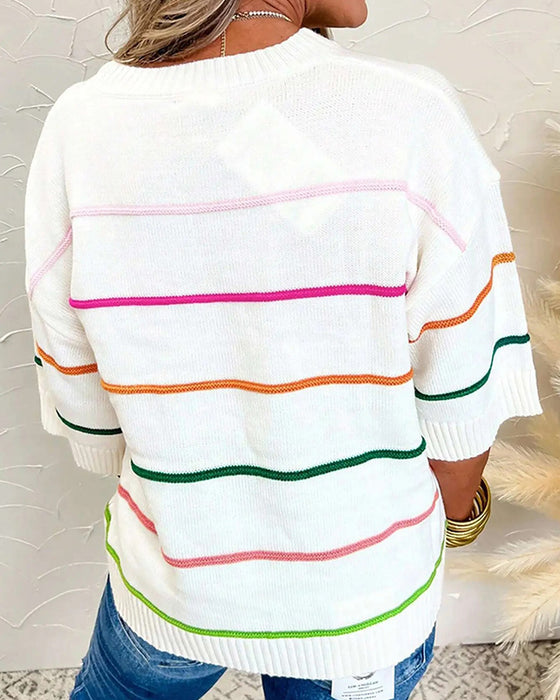 Gestreifter Rundhals‑Pullover