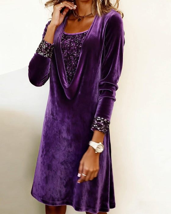 Kleid elegant Pailletten Patchwork