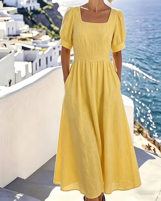 Kleid Quadratischer Ausschnitt Elegant A-Linie Ausgestellt