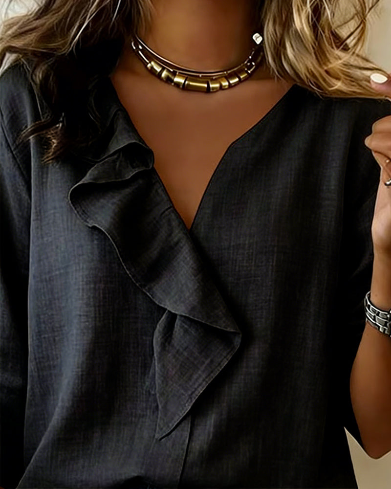 Bluse gerüscht einfarbig langärmlig