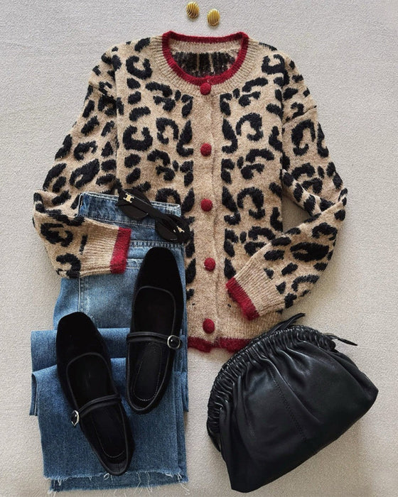 Cardigan Mode Leopard Jacquard Strick