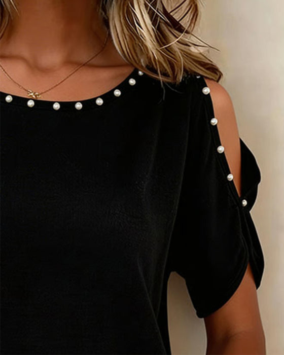 Bluse Off-Shoulder Kurzarm Rundhals