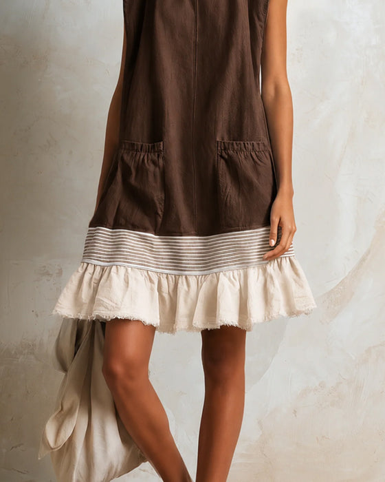 Kleid Ärmellos Streifen Kontrast Patchwork