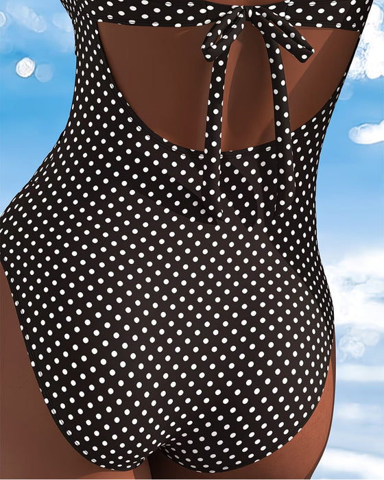 One-Piece Pünktchen Krawatte Mesh Patchwork