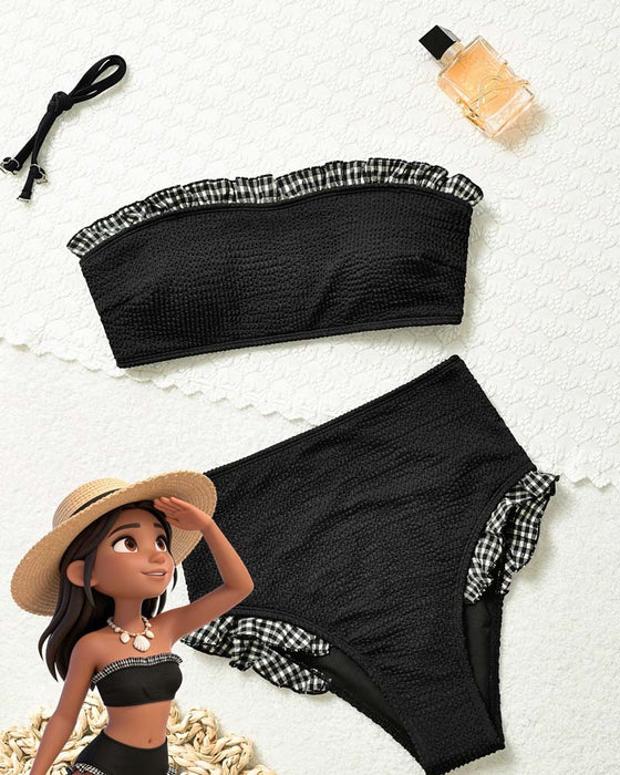 Bikini Karo Rüsche Trägerlos