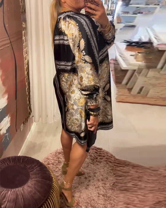 Kleid V-Ausschnitt Locker Gedruckt