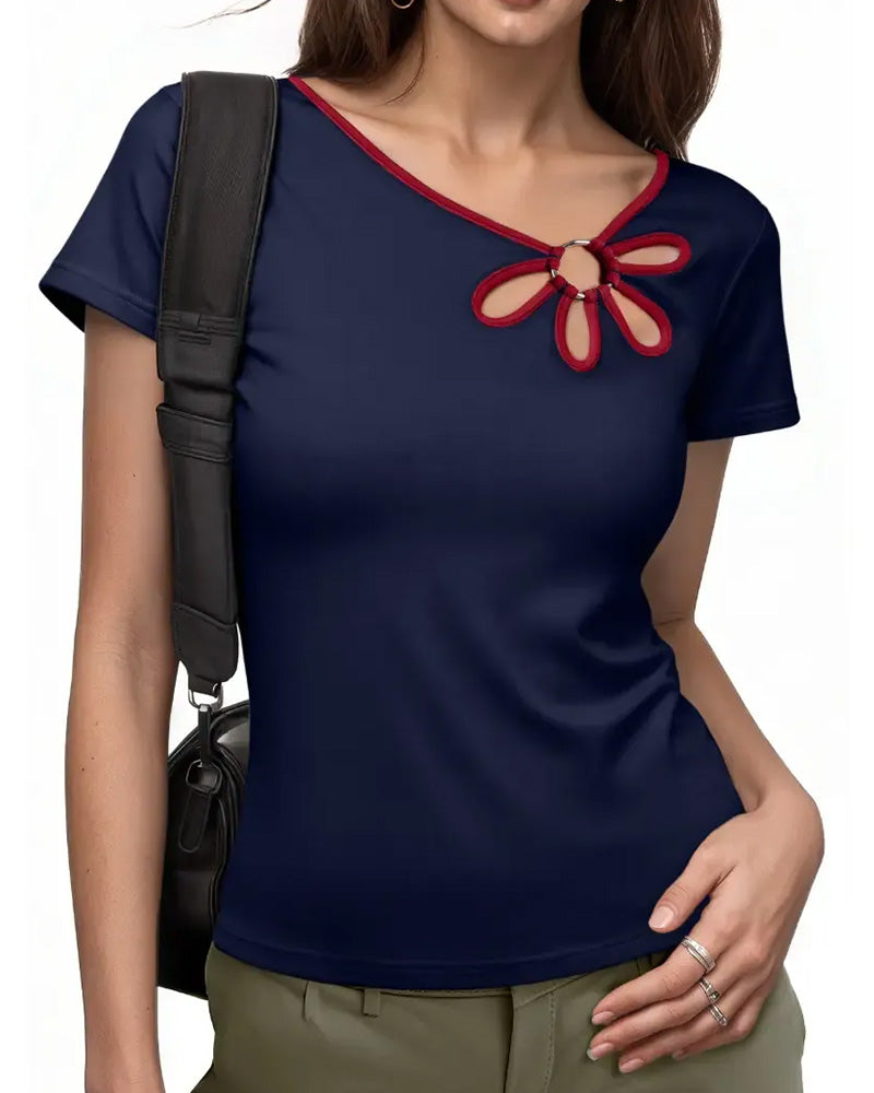 T-Shirt Blumig Ausschnitt Kurzarm