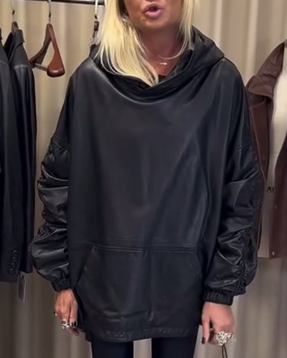 lockerer Hoodie aus PU-Leder