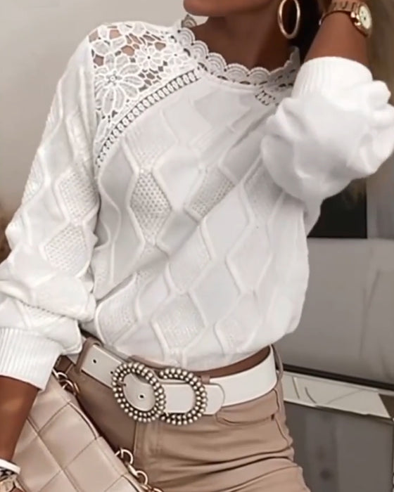 Pullover Spitzenbesatz Mode Patchwork