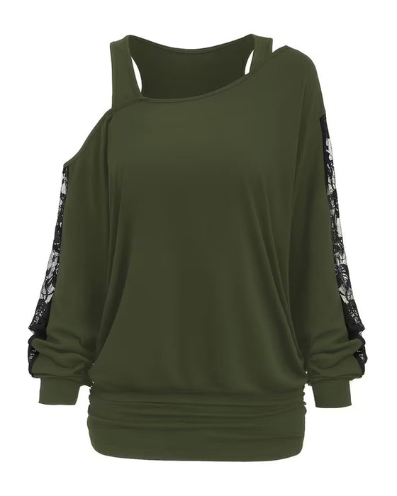 Bluse Asymmetrischer Ausschnitt Spitze Panel