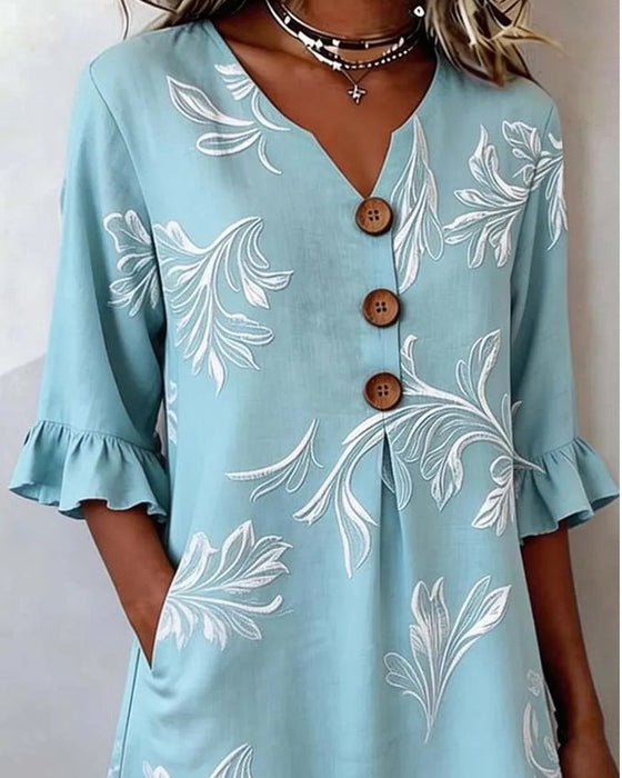 Kleid Drei-Knopf Blumen Print
