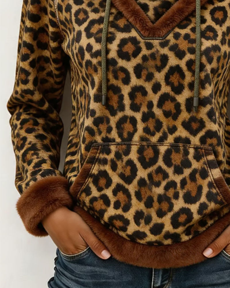 Sweatshirt Leopardenmuster Mit Kapuze Kordelzug