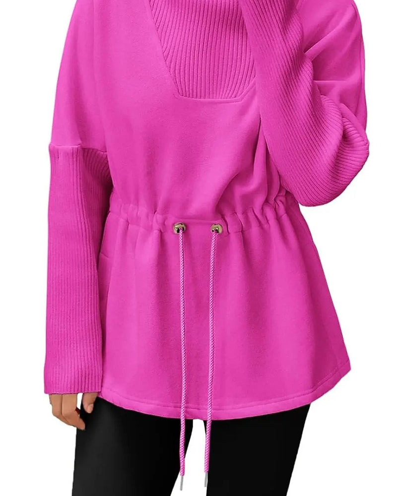 Sweatshirt Hoher Kragen Langarm Taille Kordelzug