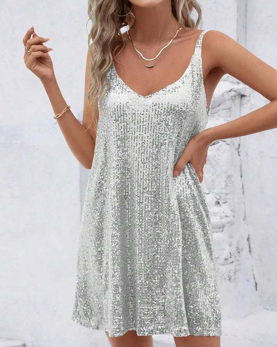 Kleid V-Ausschnitt Camisole Paillette