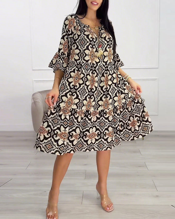 Kleid Vintage-Print knielang