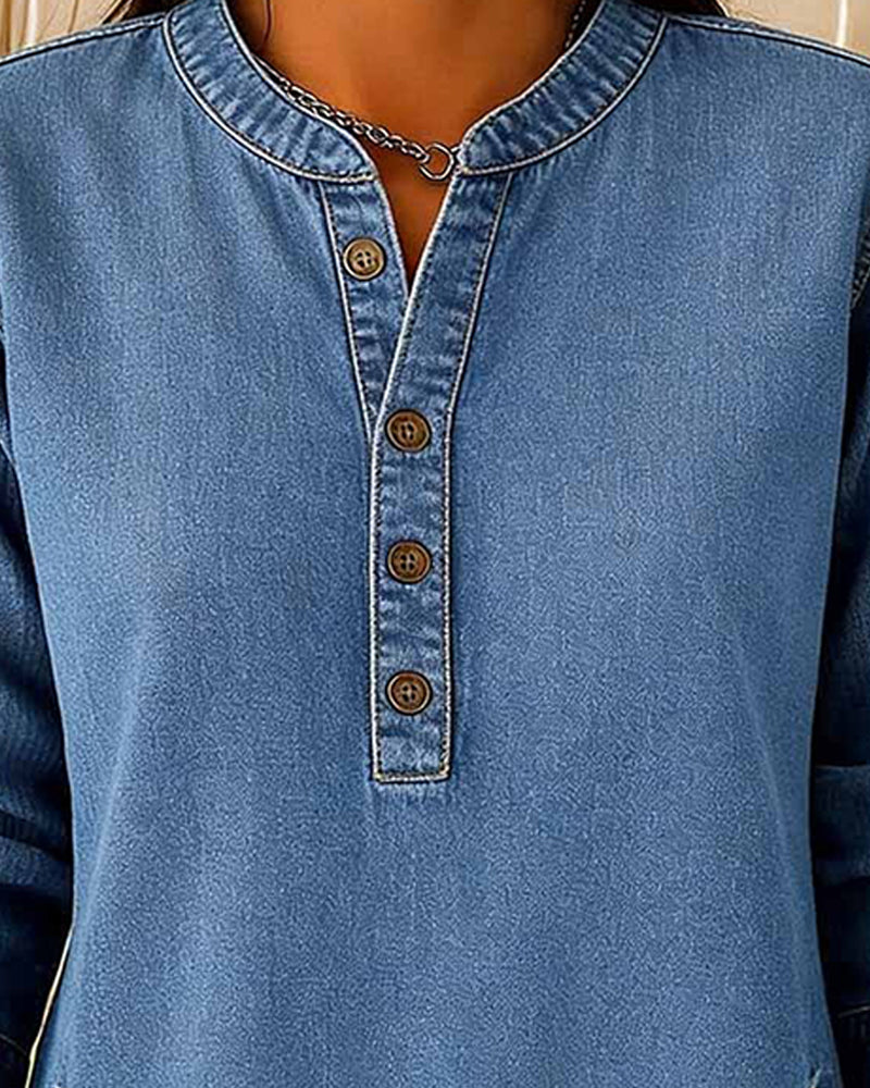 Button-Down Freizeit-Denim-Oberteil