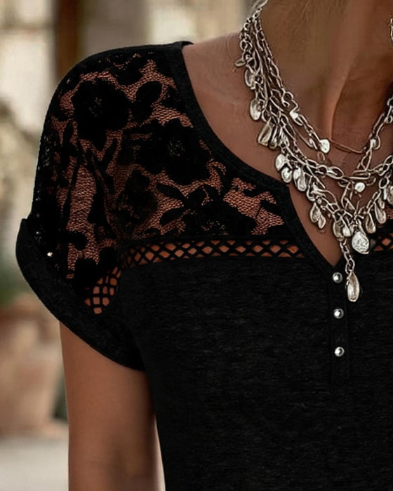 Bluse Spitze Patchwork Henley