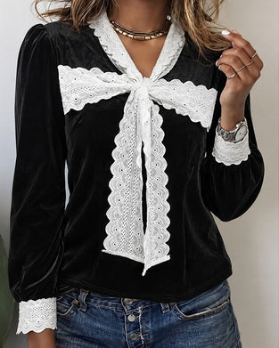 Oberteil V-Ausschnitt Schleife Patchwork