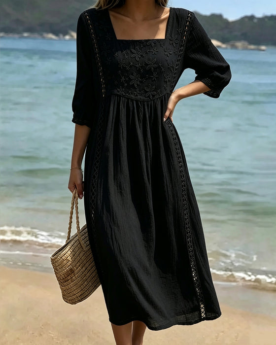 Kleid Quadratischer Ausschnitt Hollow Out Lässig
