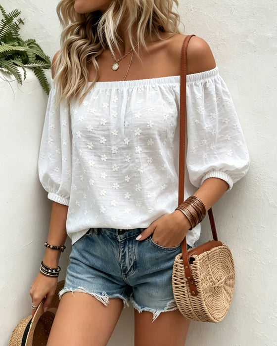 Bluse Lässig Off-Shoulder Kleine Blume