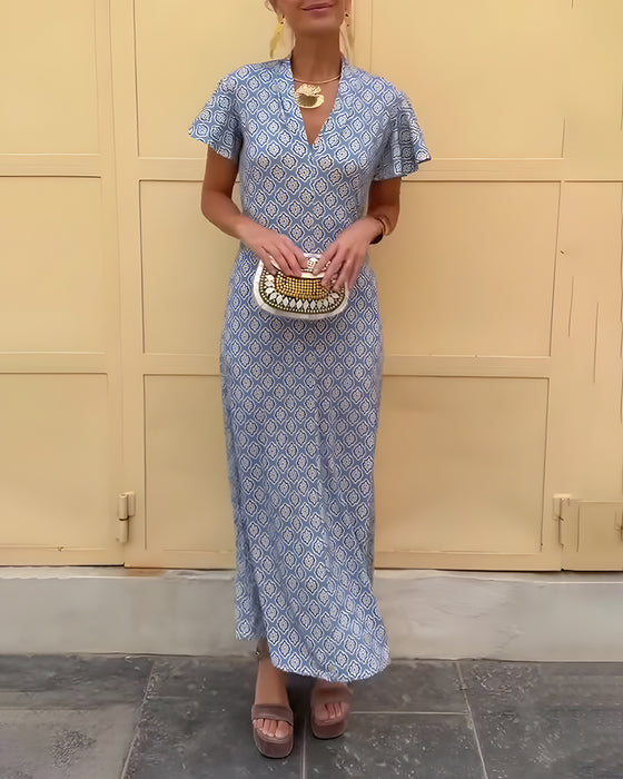 Kleid V-Ausschnitt Rüsche Leopard Patchwork