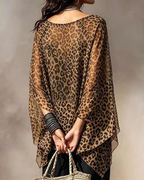 Bluse V-Ausschnitt Leopard Unregelmäßig