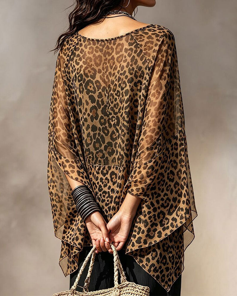 Bluse V-Ausschnitt Leopard Unregelmäßig