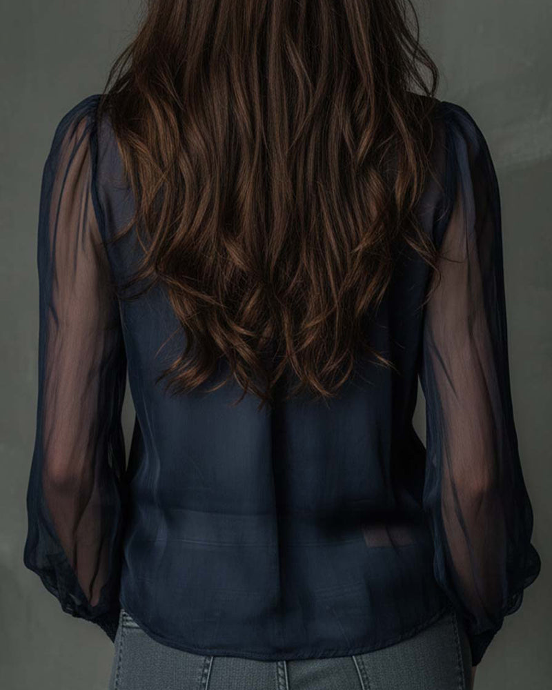 Bluse Halb-Reißverschluss Netz Langärmlig