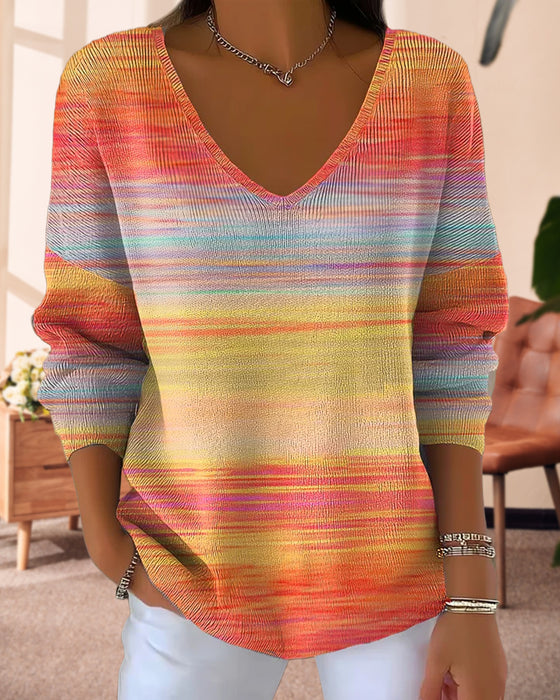 V-Ausschnitt-Pullover Mit Regenbogenstreifen