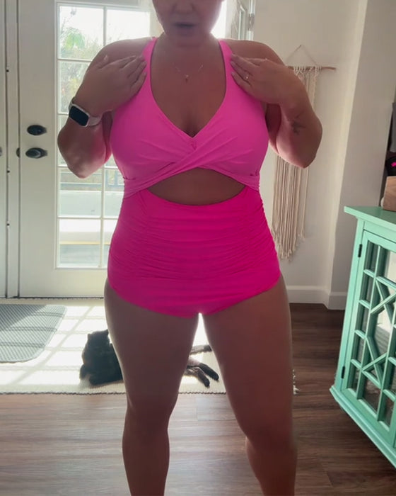 Badeanzug modischer Farbblock Neckholder Einteiler