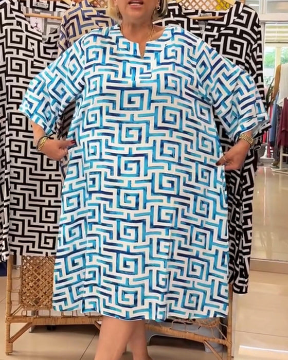 Kleid Lockeres Kurzarmkleid mit geometrischem Muster