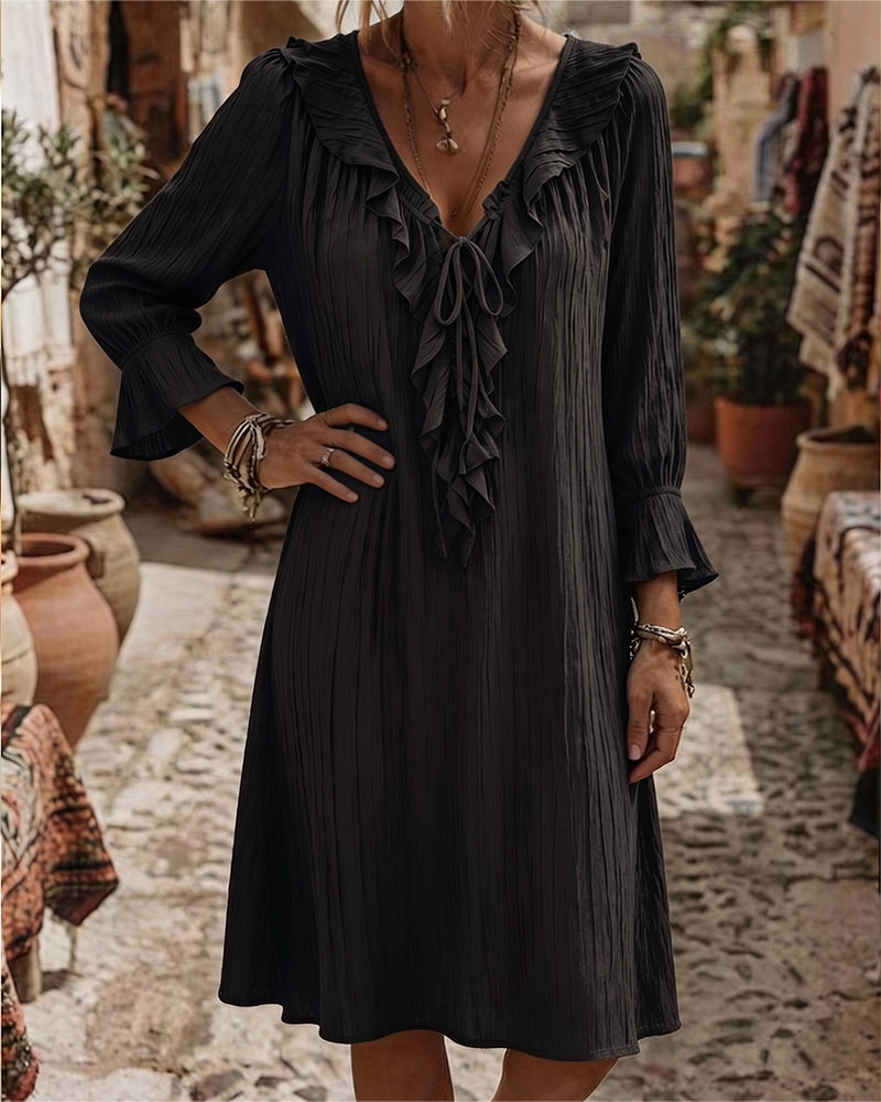 Kleid Rüschenkragen Binden Dreiviertelärmel