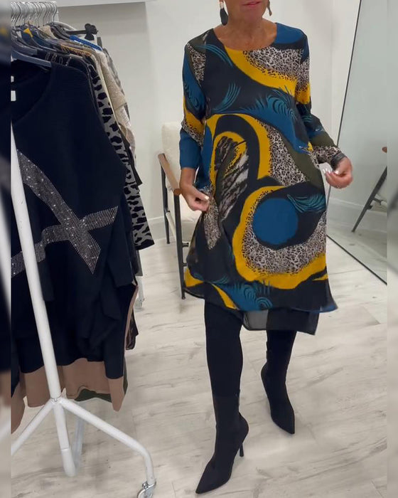 Elegantes bedrucktes Kleid mit Rundhalsausschnitt