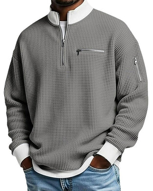 Sweatshirt Stehkragen Kontrastierend Reißverschluss