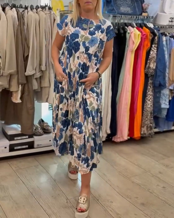 Kleid Rundhals Blumenmuster elegant